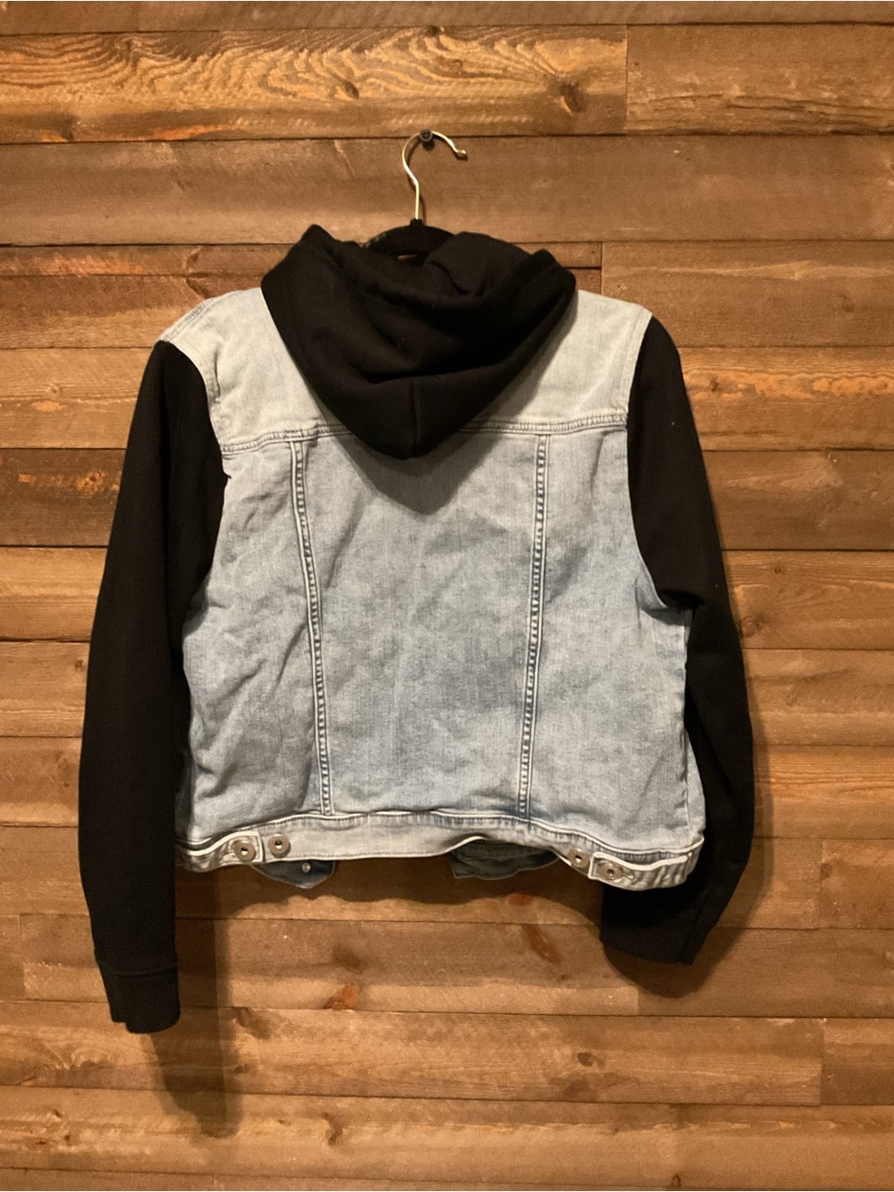 Torrid Hooded Jean Jacket Black Sweatshirt Sleeves Hoodie Trucker Size 0X 14/16 - Picture 2 of 2